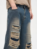Coverwin  10130 DISTRESSED BAGGY WIDE STRAIGHT DENIM JEANS