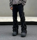 Coverwin 2024 New Fashion Pants Men¡®s trendy Y2K men styleRaw Edges with Tassels Straight-leg Jeans