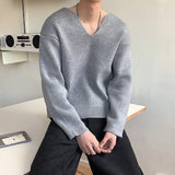 Coverwin Men's Light Luxury Knitted Pullover Sweater Men Casual V Neck Solid Color Long Sleeve Knitwear Streetwear Korean Autumn Clothing