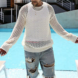 Coverwin 2024 Spring Long Sleeve Transparent Mens T Shirt Sexy Hollow Out See Through Knitted T-shirts Men Hip Hop Crew Neck Pullover Top