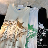 Coverwin Outfit European and American letters star printing short-sleeved t shirt men and women loose round neck fashion couple casual top y2k