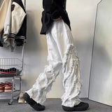 Coverwin Y2K American New Fashion High Street Vibe Destroyed Fringed Jeans Men And Women Vintage Harajuku Wide Leg Micro-trumpet Slacks