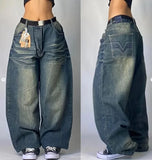 Coverwin Y2K baggy Jeans Retro Embroidery High Quality Jeans Fashion Hip Hop Gothic Street Harajuku Loose Wide Leg Jeans Mens and Womens