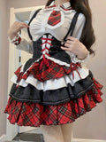 Coverwin-Japanese Kawaii Cute Dress Summer JK Girl Clothes Lolita Suit Goth Long sleeve Shirt Bandage High waist Sexy Punk Women Dresses