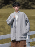 Coverwin Outfit Gray Korean Waffle V-neck Sweatshirt Men's Autumn Personality Winter Ins Loose and Versatile Lazy Style Ins Jacket Tops