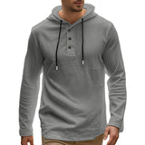 Coverwin Spring Solid Color Slim Fit Long Sleeved T-shirt Men's Hooded Breathable Sports Top Waffle Cotton Casual Long Sleeved Shirt