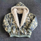 Coverwin American Vintage Camouflage Plush Hat Jacket Y2K High Street Hip hop Harajuku Loose Women Make Old Hoodies Fashion Streetwear