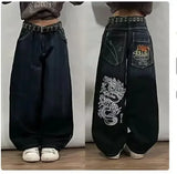 Coverwin Y2K Fashion New American Harajuku Retro Straight High Waist Street Style Women Washed Blue Pockets Baggy Jeans Gothic Wide Pants