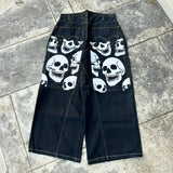 Coverwin-Y2K Retro Street Jeans Black Print men's New High Street Hip-hop Loose Wide-leg Pants Harajuku High Waist Denim Trousers Women