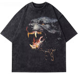 Coverwin 2025 Streetwear Beast Rottweiler Retro Black T-Shirt Summer Men and Women Personalized Hip Hop Punk Gothic Loose Harajuku Top