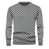 Coverwin Winter New Checkered Pullover Round Neck Botto Men's Coat Fashion Small Check Waffle Youth Round Neck Jacquard Check Hoodie