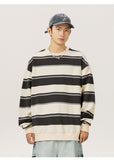 Coverwin Retro Stripes Clashing Colour Splicing Round Collar Sweatshirt Men Autumn Loose Couple Pullover Bottom Shirt Men and Women Soft