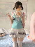 Coverwin-Kawaii MIni Skirt Summer Cute Y2K Women Clothes Grunge Korea White Short Skirts Sexy Streetwear Casual 2000s E Girl Lace Skirts