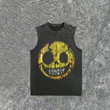 Coverwin Men's Old - Skull Smiley Face Acid Washed Tank Top