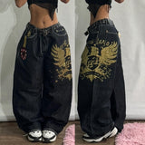 Coverwin Streetwear Retro Fashion New Oversized Printed Baggy Jeans Women Y2K Harajuku Leisure Gothic High Waist Wide-leg Pants Trousers