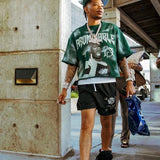 Coverwin Y2K New Trend American Hip-hop Punk Portrait Graphic Print Super Green T-shirt Men's and Women's T-neck Cotton Short Shirt