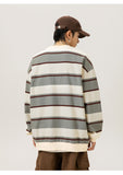 Coverwin Retro Stripes Clashing Colour Splicing Round Collar Sweatshirt Men Autumn Loose Couple Pullover Bottom Shirt Men and Women Soft