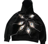 Coverwin American Retro Gothic Punk Eye Embroidery Oversized Hoodie Female Y2K New Harajuku Hip-Hop Trend Couples Casual Joker Streetwear