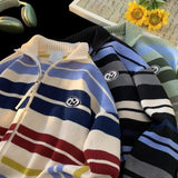 Coverwin New original dopamine contrast striped stand up collar cardigan sweater for men and women in autumn and winter casual sweaters