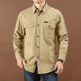 Coverwin New Men's Casual Loose Long Sleeved Shirt for Autumn 2025, Classic Solid Color Fashion Workwear Pocket Jacket