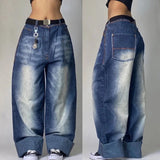 Coverwin Streetwear New Fashion Retro Blue Old Washed Baggy Jeans Women Y2K Harajuku Hip Hop Gothic High Waist Casual Joker Wide Leg Pant