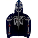 Coverwin Y2K Aesthetics Grunge Retro Sweatshirts Women Gothic Goth Zip Hoodies Vintage Coat Skull rhinestone Print Men Streetwear Top