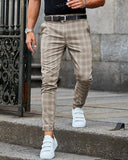 Coverwin Men   Casual Grid Skinny Long Pants