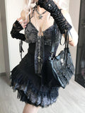 Coverwin-Goth Summer Sexy Dress Women Clothes Punk Streetwear Lace Sling Black Dark Slim short Dresses Hot Girl High Waist Y2k Mini Dress