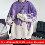 men winter outfits Japanese Retro Ripped Sweater Men's Autumn and Winter Tie-Dyed Loose plus Size Youth Sweater Coat