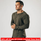 men winter outfits Retro Henley Shirt Long-Sleeved T-shirt Solid Color Sports Fitness Bottoming Shirt Men's Cotton Stretch Thin V-neck Cardigan