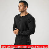 men winter outfits Retro Henley Shirt Long-Sleeved T-shirt Solid Color Sports Fitness Bottoming Shirt Men's Cotton Stretch Thin V-neck Cardigan