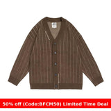 men winter outfits Autumn and Winter Neutral Maillard Striped Cardigan Sweater Men's College Style Retro V-neck Knitted Coat 2024