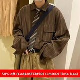 men winter outfits Japanese Retro Long-Sleeved Striped Shirt Men's Loose Spring and Autumn Hong Kong Style Casual Men's Shirt Coat Fashion