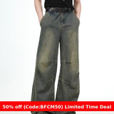 2000s fashion American Retro Jeans Men's Summer Casual Straight Loose Wide Leg Long Pants Trendy