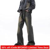 Coverwin 2000s fashion American Hiphop Distressed Washed Jeans Men's Autumn High Street Vibe Casual Straight Long Pants