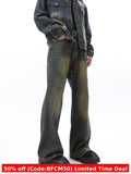 2000s fashion American Hiphop Distressed Washed Jeans Men's Autumn High Street Vibe Casual Straight Long Pants