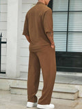Coverwin Summer Men's Set Half Sleeved Shirt and Long Pants Two-piece Turn-down V-neck Casual Streetwear Holiday Loose Suit Hot Sales