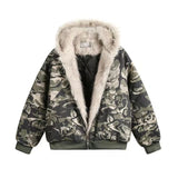 Coverwin American Fashion New Camouflage Fur Collar Thick Velvet Jacket Y2K Punk Wind Rock Tide Brand Baggy Hooded Couple Sports Coats