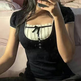 Coverwin-2000s FemmeKawaii High waist Pleated skirt Y2k Punk Sexy Slim Streetwear Bow Mini Skirts Emo Girl Gothic Women Vintage Clothes