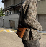 Coverwin 2024 New Fashion Men Spring outfit  No. 5563 BROWN WOVEN PLAID COLLARLESS JK