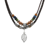 Coverwin " Boho Leaf Wood Bead" Necklaces