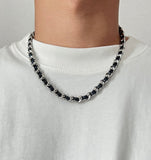 Coverwin LEATHER WRAPPED CUBAN CHAIN NECKLACE