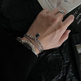 Coverwin DOUBLE LAYER BLACK SQUARE CHAIN BRACELET