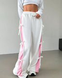 Coverwin-Korean Trend Street Tied Bow Tie Design Casual Pants Harajuku Classic White Elastic Pants Y2k Vintage Wide Leg Pants Women