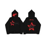 Coverwin Vintage Star Letter Printing Zipper Hoodie Y2K Harajuku Long Sleeve Sweatshirt 90S Goth Punk Oversized Jacket Casual Couple Top