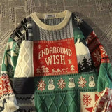 Coverwin Women's round neck Christmas sweater pullover sweater personality temperament commuting loose striped slim sweater top sweater