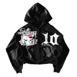 Coverwin Hoodie Y2K Zipper Jacket Men Women Harajuku Gothic Cartoon Letter Embroidery Oversized Hoodie Sweatshirt Fashion Casual Clothes