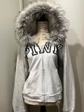 Coverwin-Winter Warm Thickening Pink Fashionable Element Hoodies Comfortable Fur Collar Hood Collar Design Zip Up Cardigan New Clothes