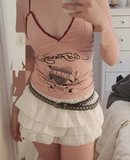 Coverwin-Kawaii Crop Top Camis Women Clothes Lace Sexy Slim Pink Cute 2000s Top Sling Grunge Coquette Femme Punk Tank Top Y2k Clothing