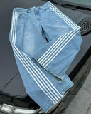 Coverwin Retro American Style Jeans Baggy Straight Demin Pants for Men Line Design Spring Autumn Straight Leg Casual Wide Leg Trousers